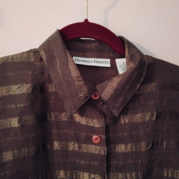 Draper's & Damon's Blouse, Semi-Sheer, Striped, Olive Green, Size M, Pre-owned - Picture 4 of 10